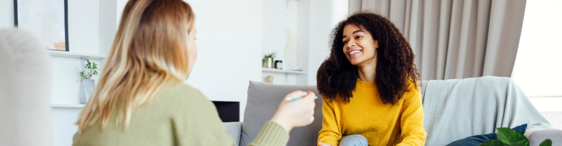 beautiful woman talking to her psychiatrist